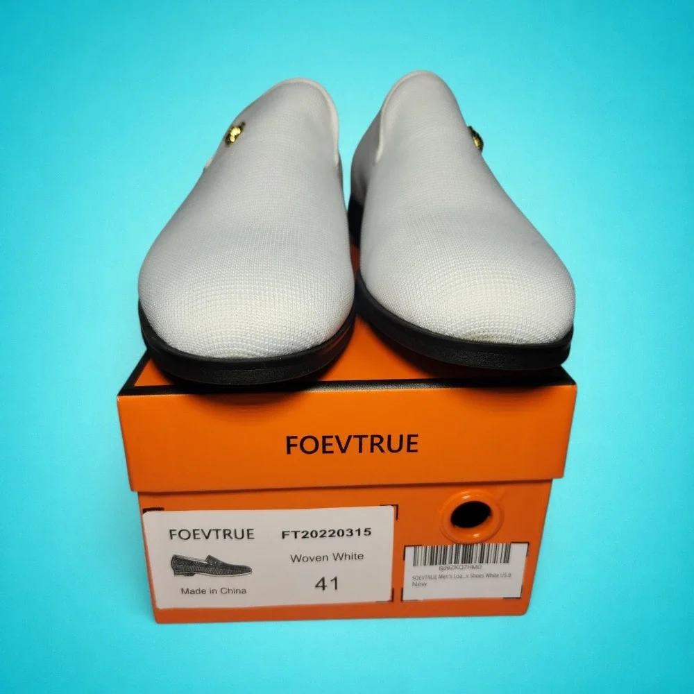 New FOEVTRUE Men's Woven White‎ Dress Loafers, Size 41 (US 8)